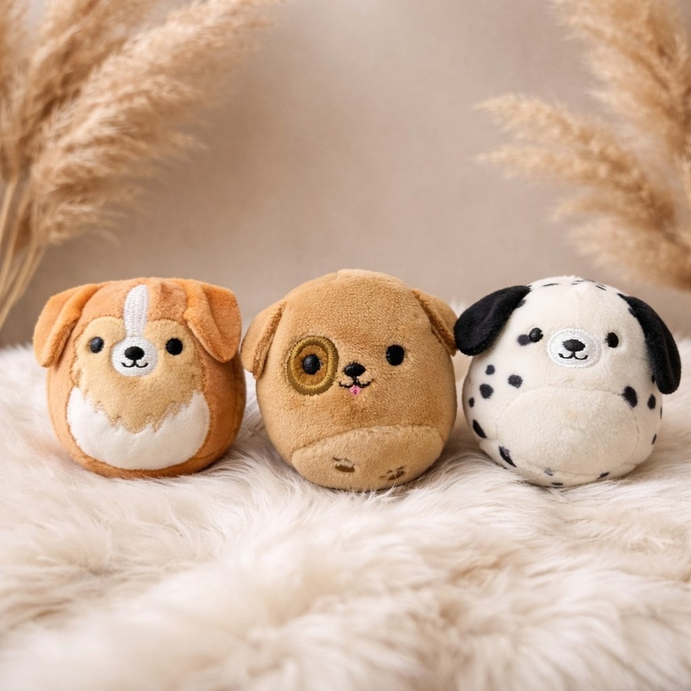 Lot Of 3 Squishvilles Andres The Sheltie Dog/Dustin The Dalmation/Doug The Dog